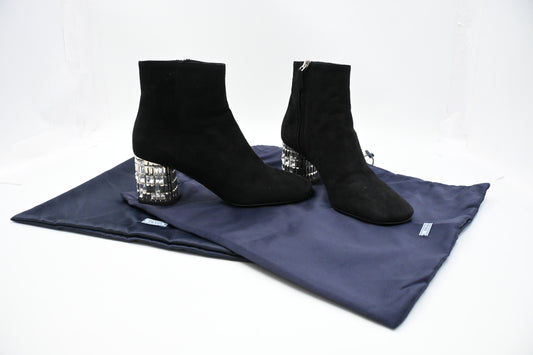 Prada Crystal Boots in Black Suede