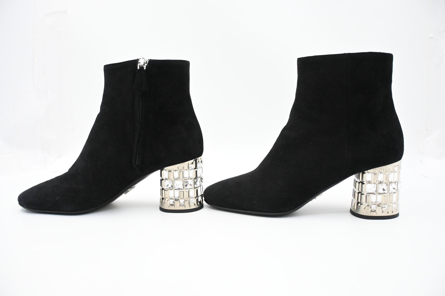Prada Crystal Boots in Black Suede