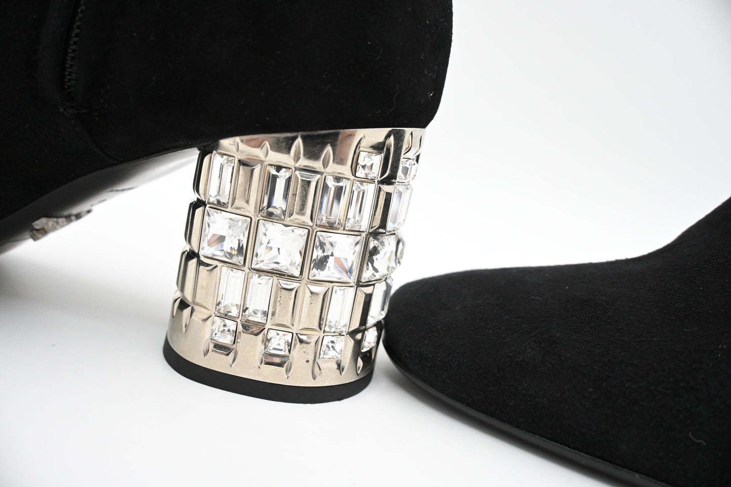 Prada Crystal Boots in Black Suede