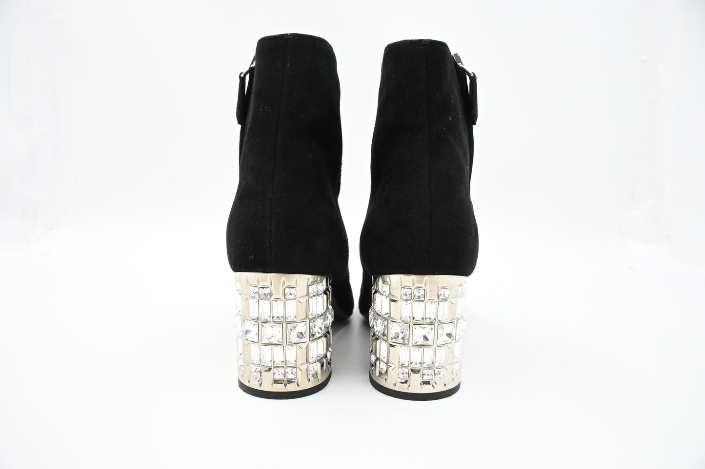 Prada Crystal Boots in Black Suede