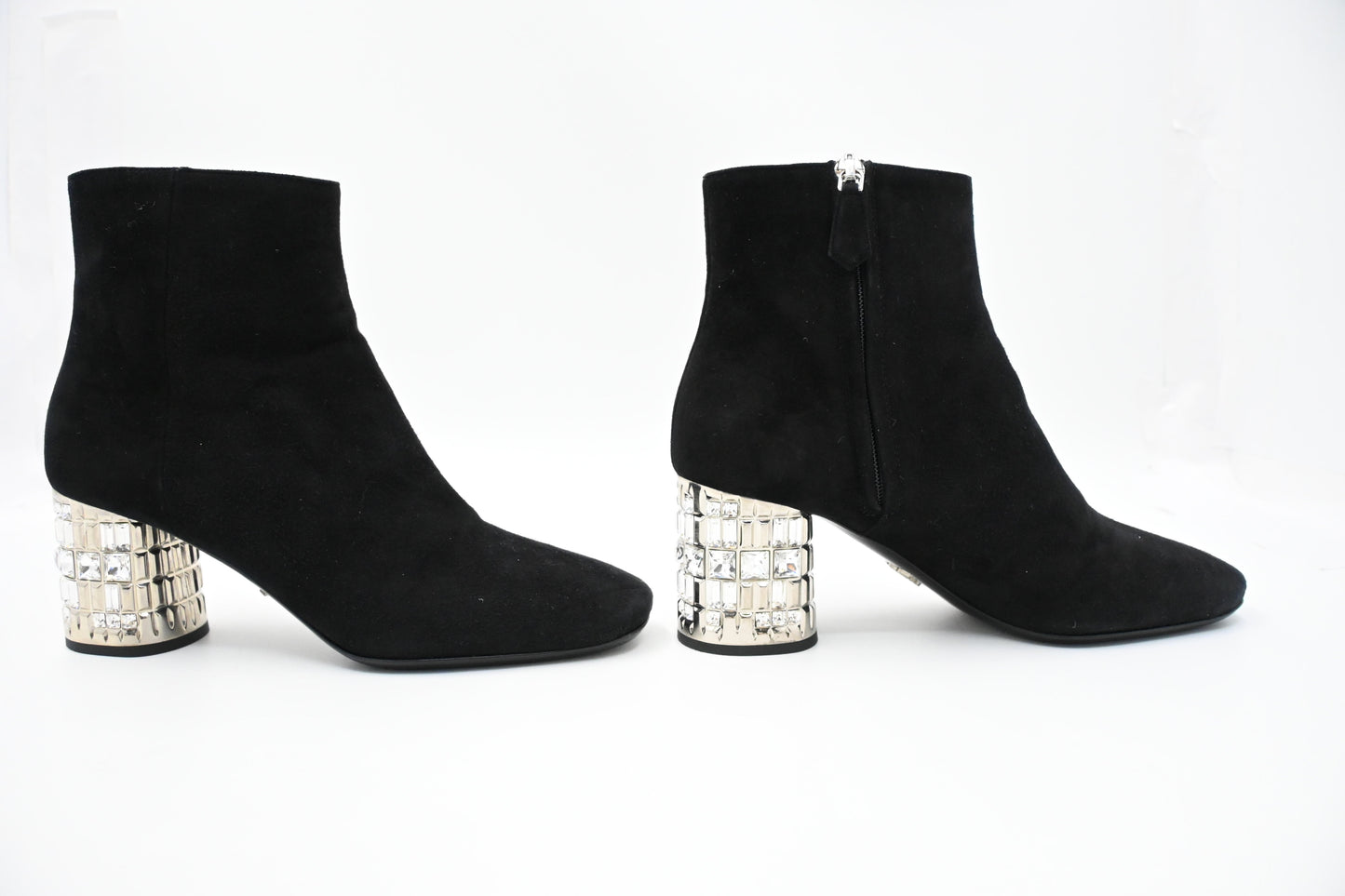 Prada Crystal Boots in Black Suede