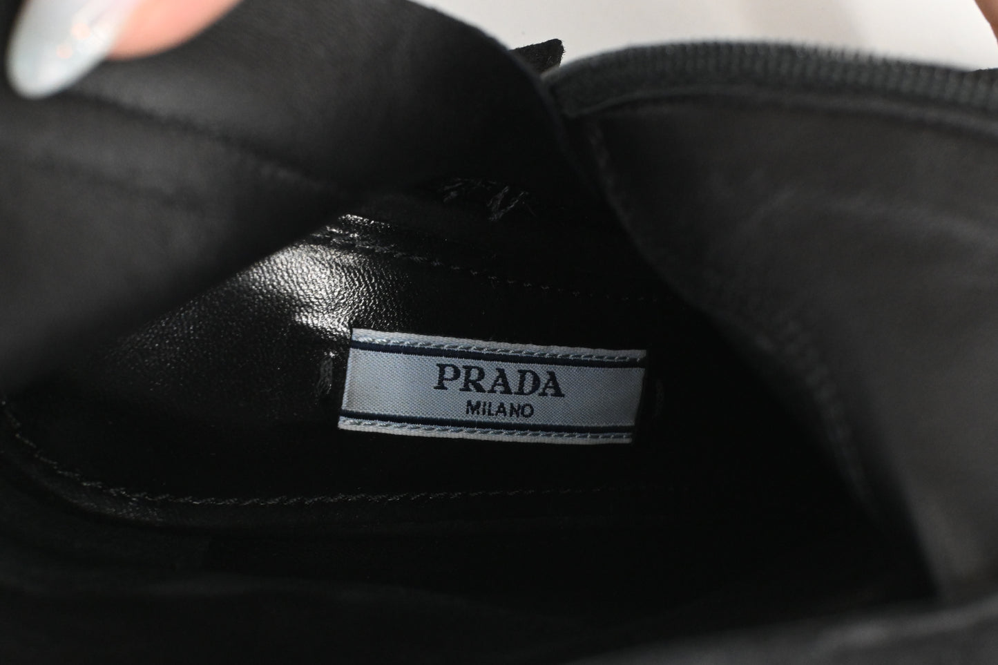 Prada Crystal Boots in Black Suede