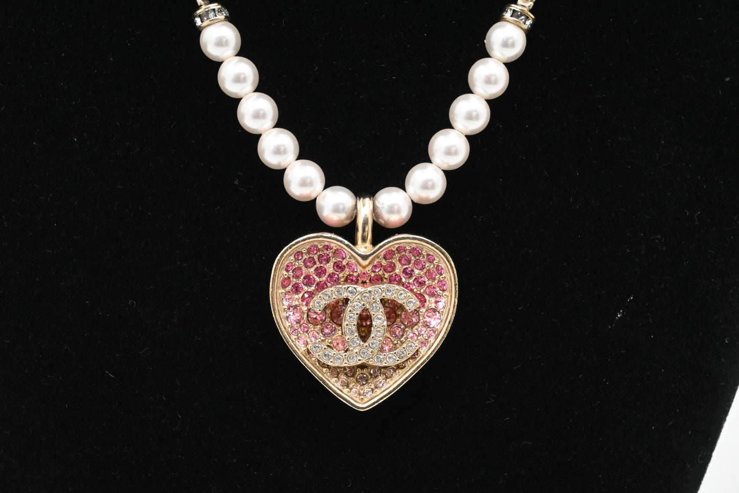 Chanel Pink Crystal Heart Necklace
