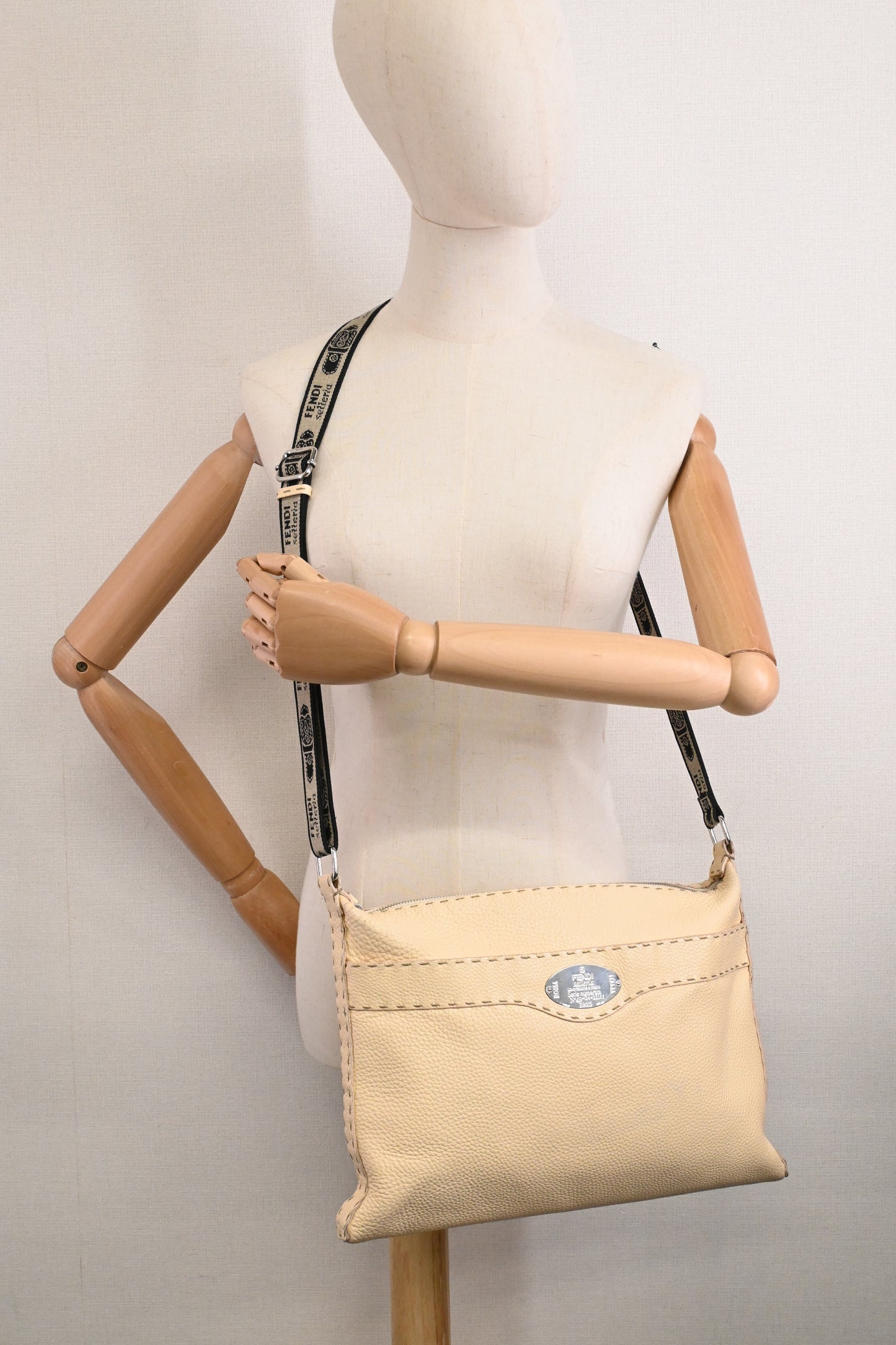 Fendi Selleria Crossbody in Cream Leather