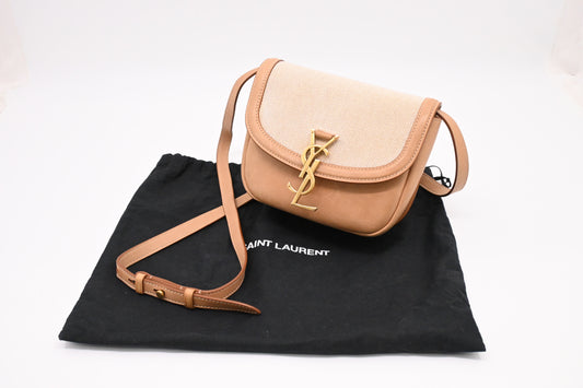 YSL Saint Laurent Kaia Crossbody Bag in Beige Leather and Canvas