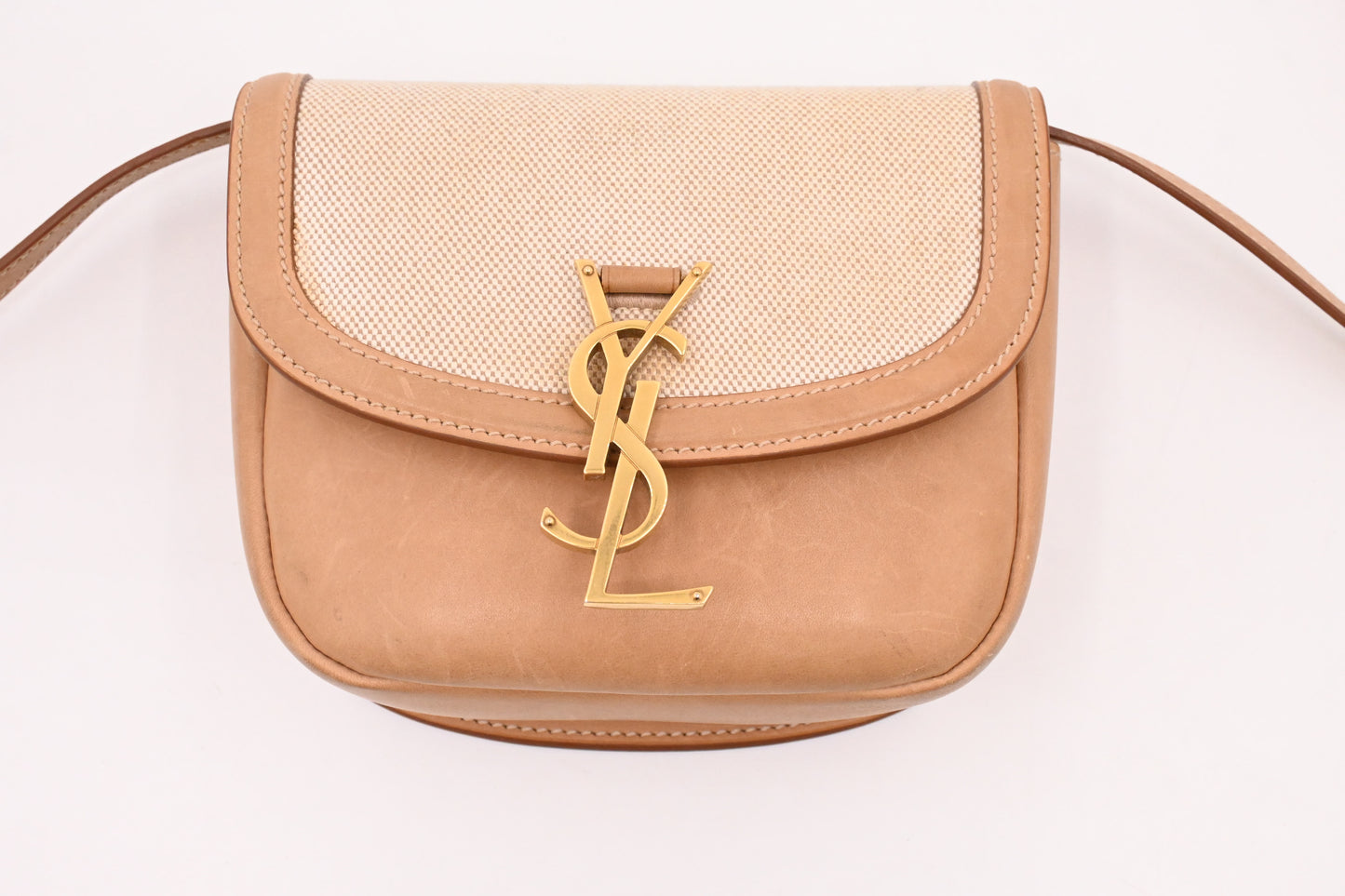YSL Saint Laurent Kaia Crossbody Bag in Beige Leather and Canvas