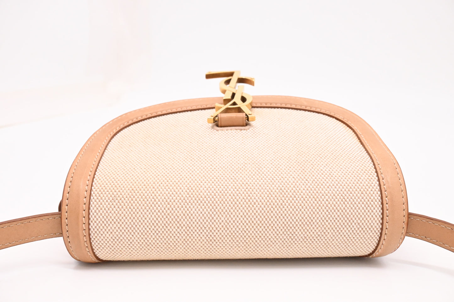 YSL Saint Laurent Kaia Crossbody Bag in Beige Leather and Canvas