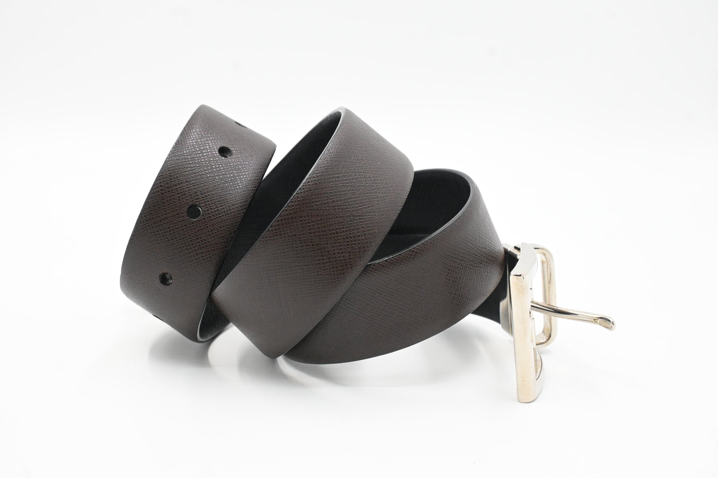 Prada Reversible Belt in Black and Brown Saffiano Leather
