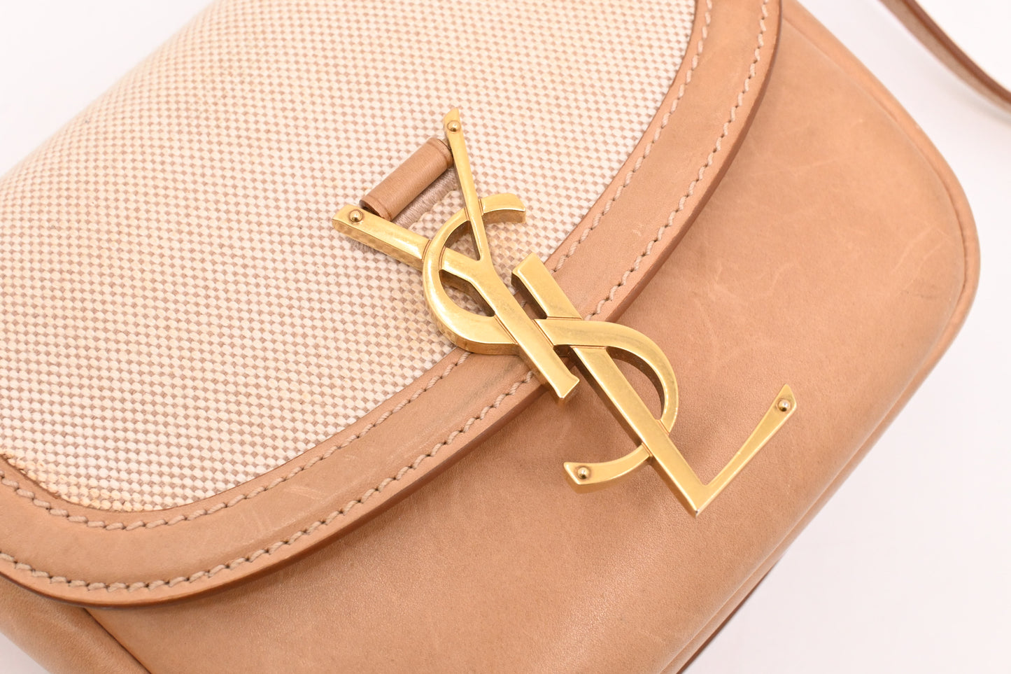 YSL Saint Laurent Kaia Crossbody Bag in Beige Leather and Canvas