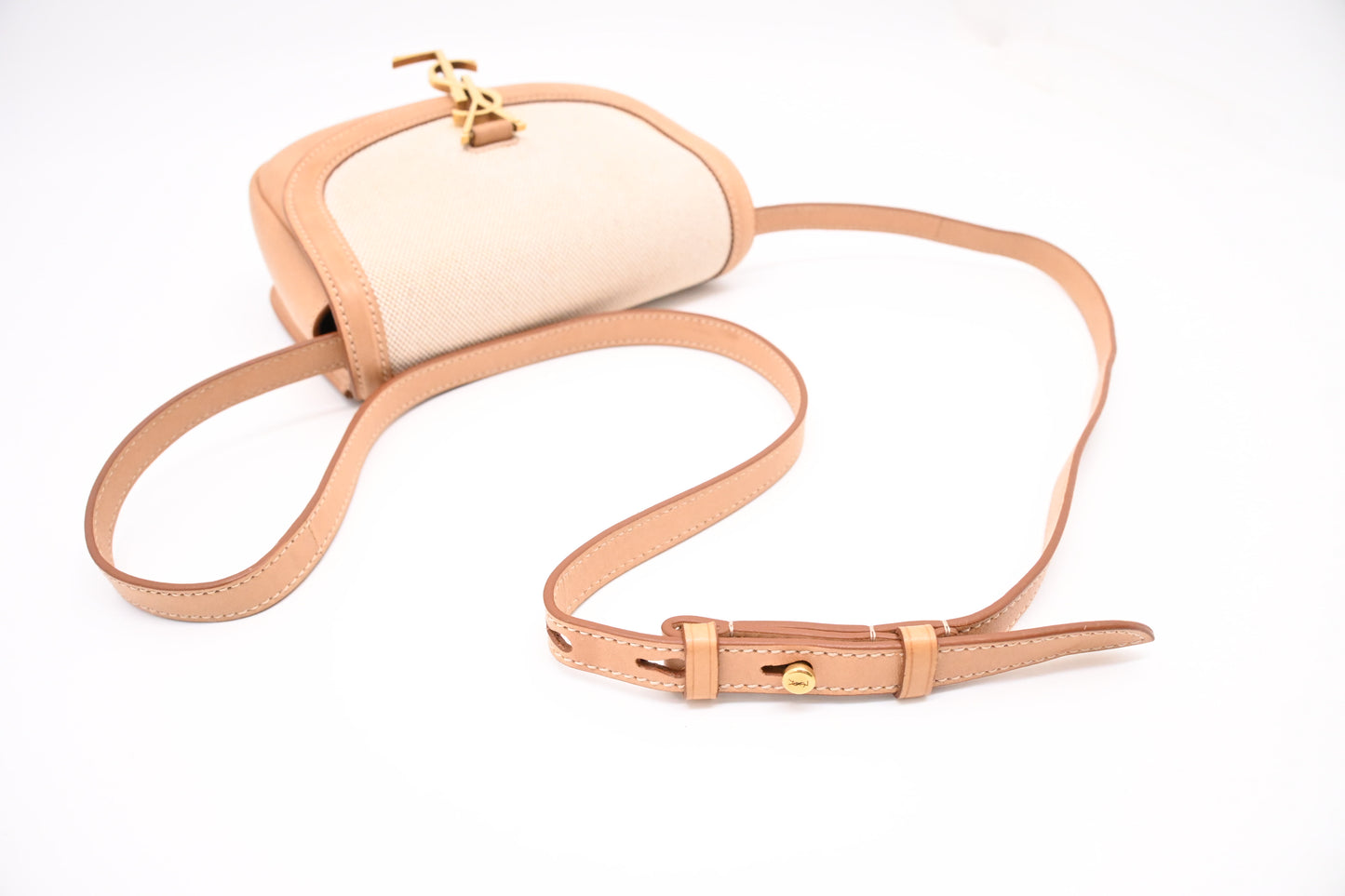 YSL Saint Laurent Kaia Crossbody Bag in Beige Leather and Canvas