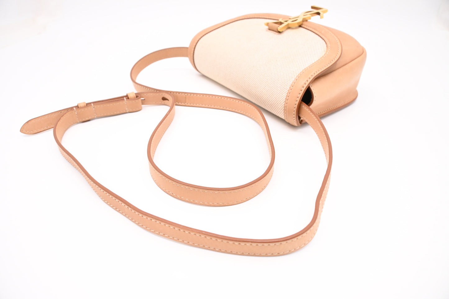 YSL Saint Laurent Kaia Crossbody Bag in Beige Leather and Canvas