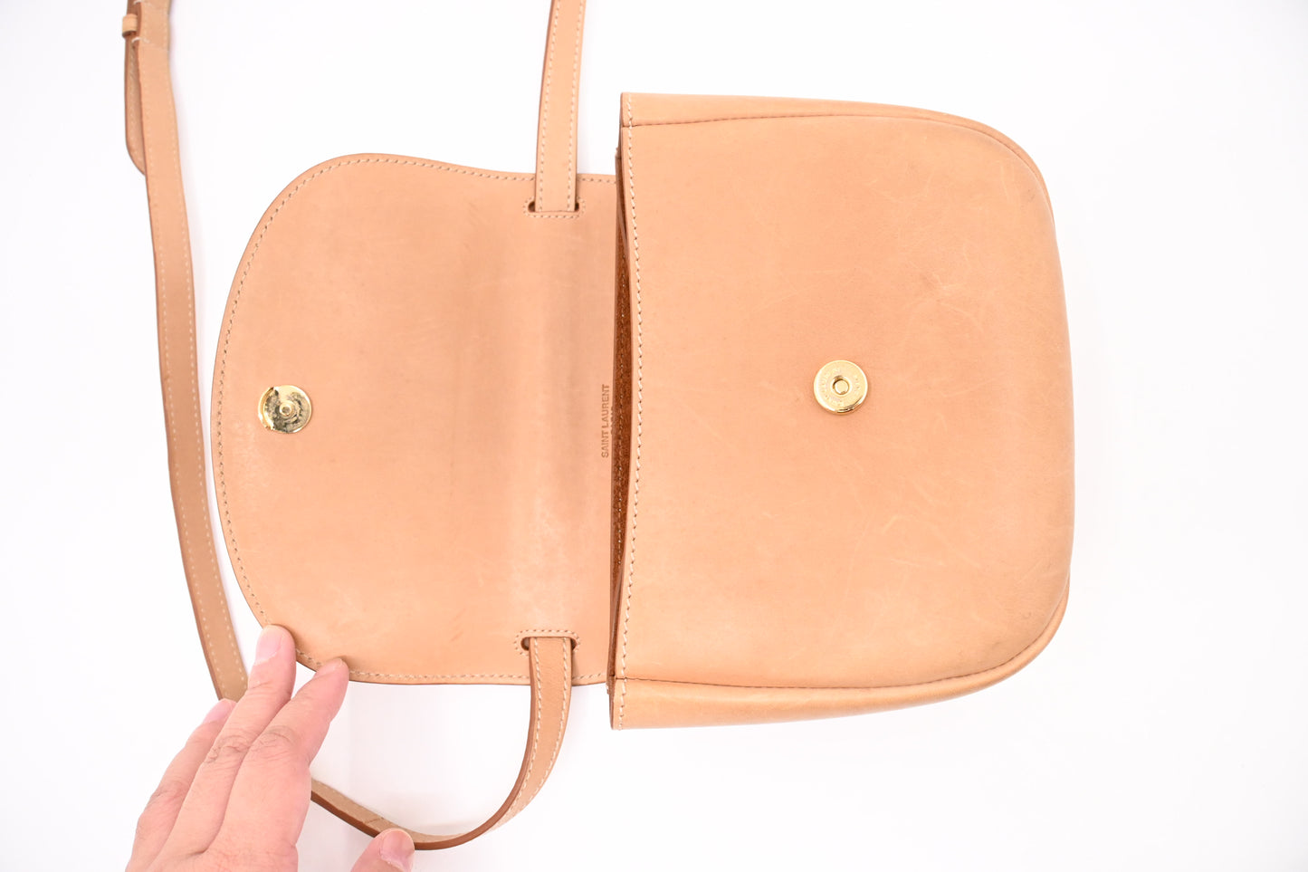 YSL Saint Laurent Kaia Crossbody Bag in Beige Leather and Canvas