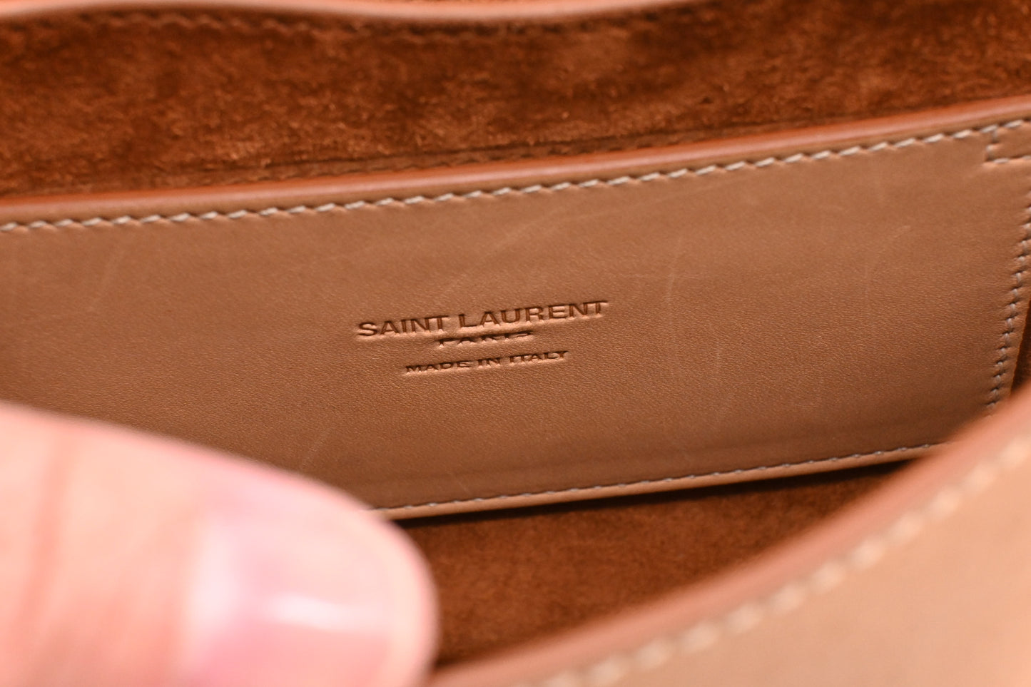 YSL Saint Laurent Kaia Crossbody Bag in Beige Leather and Canvas