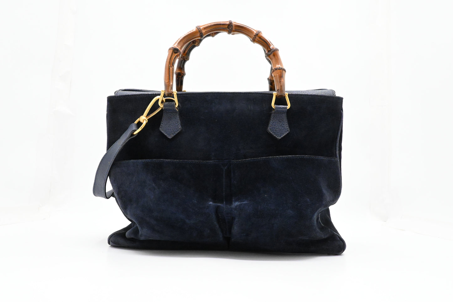 Gucci Bamboo Tote in Navy Blue Suede