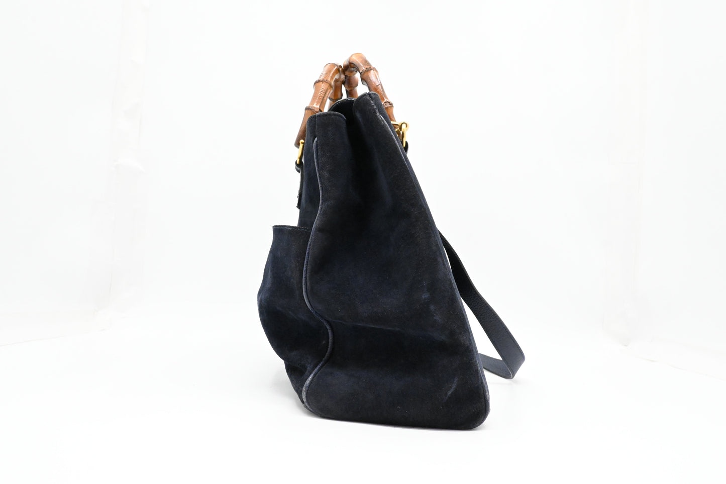 Gucci Bamboo Tote in Navy Blue Suede