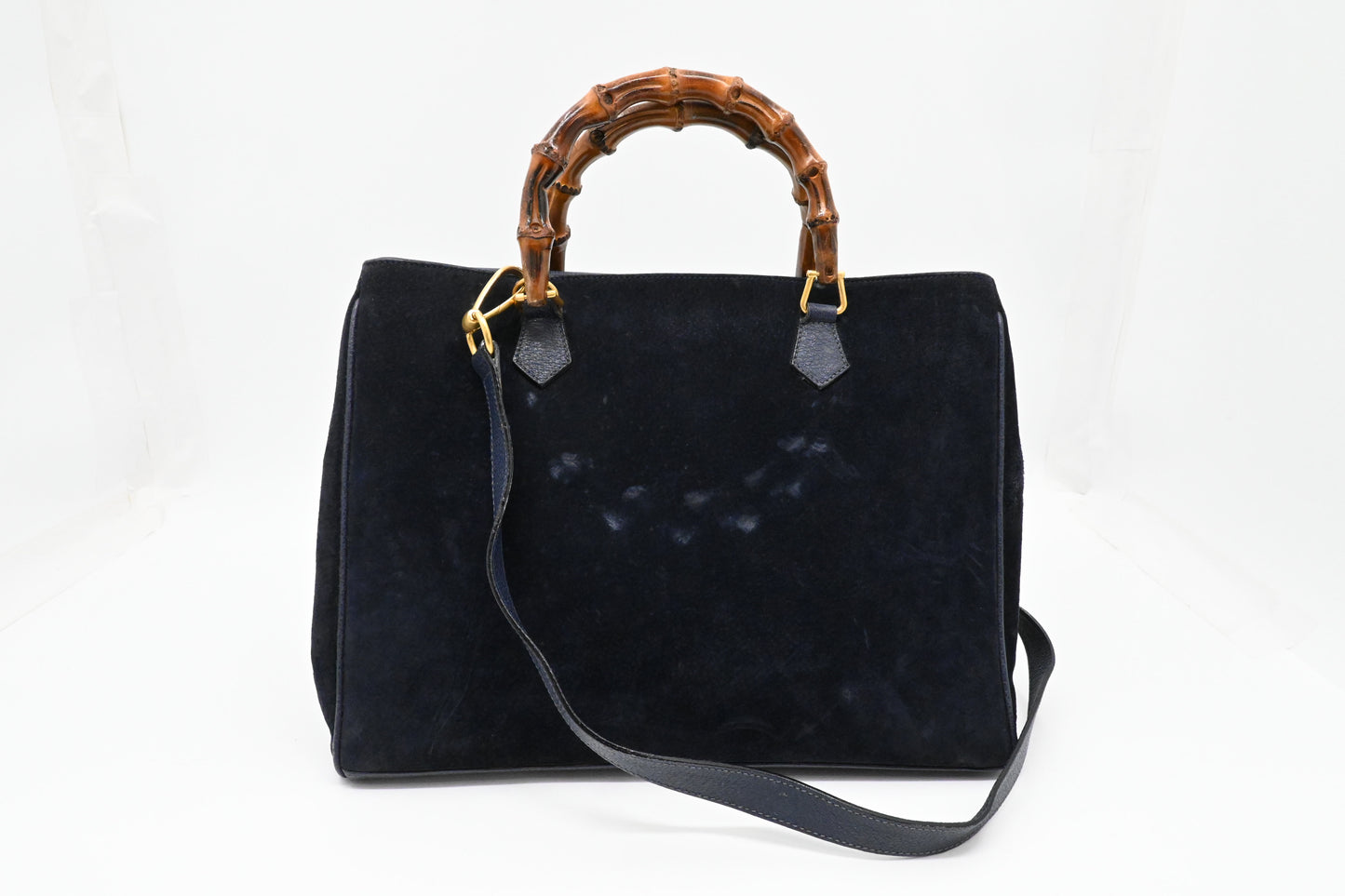 Gucci Bamboo Tote in Navy Blue Suede