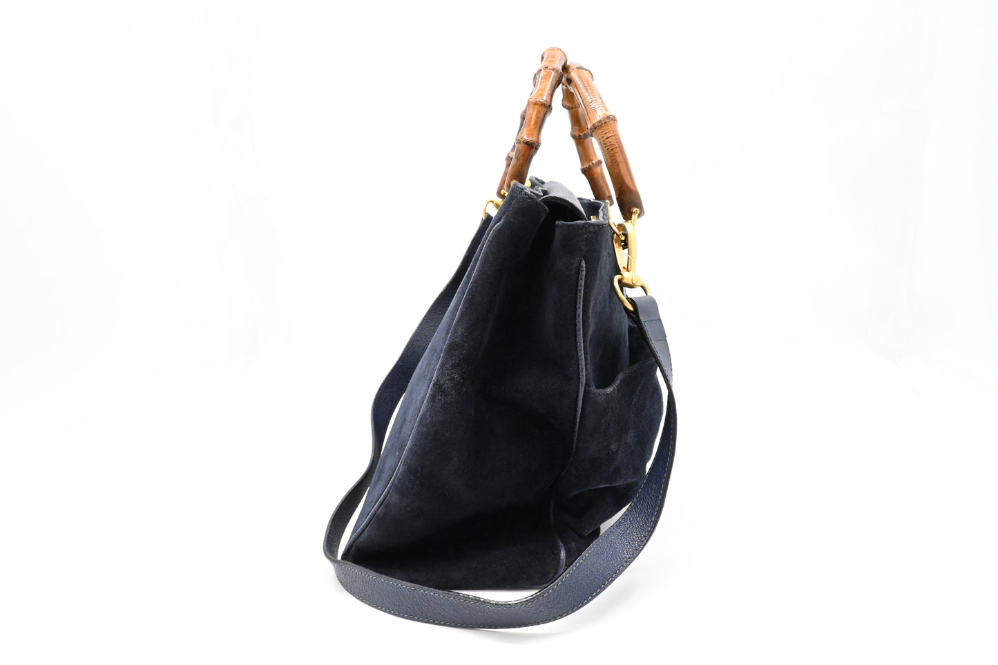 Gucci Bamboo Tote in Navy Blue Suede