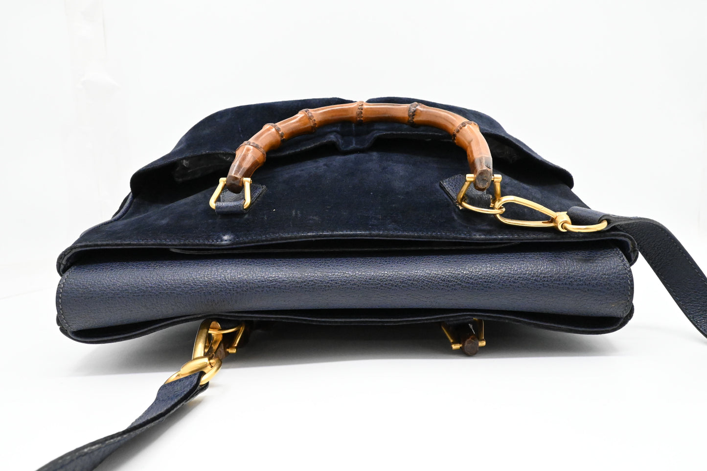 Gucci Bamboo Tote in Navy Blue Suede