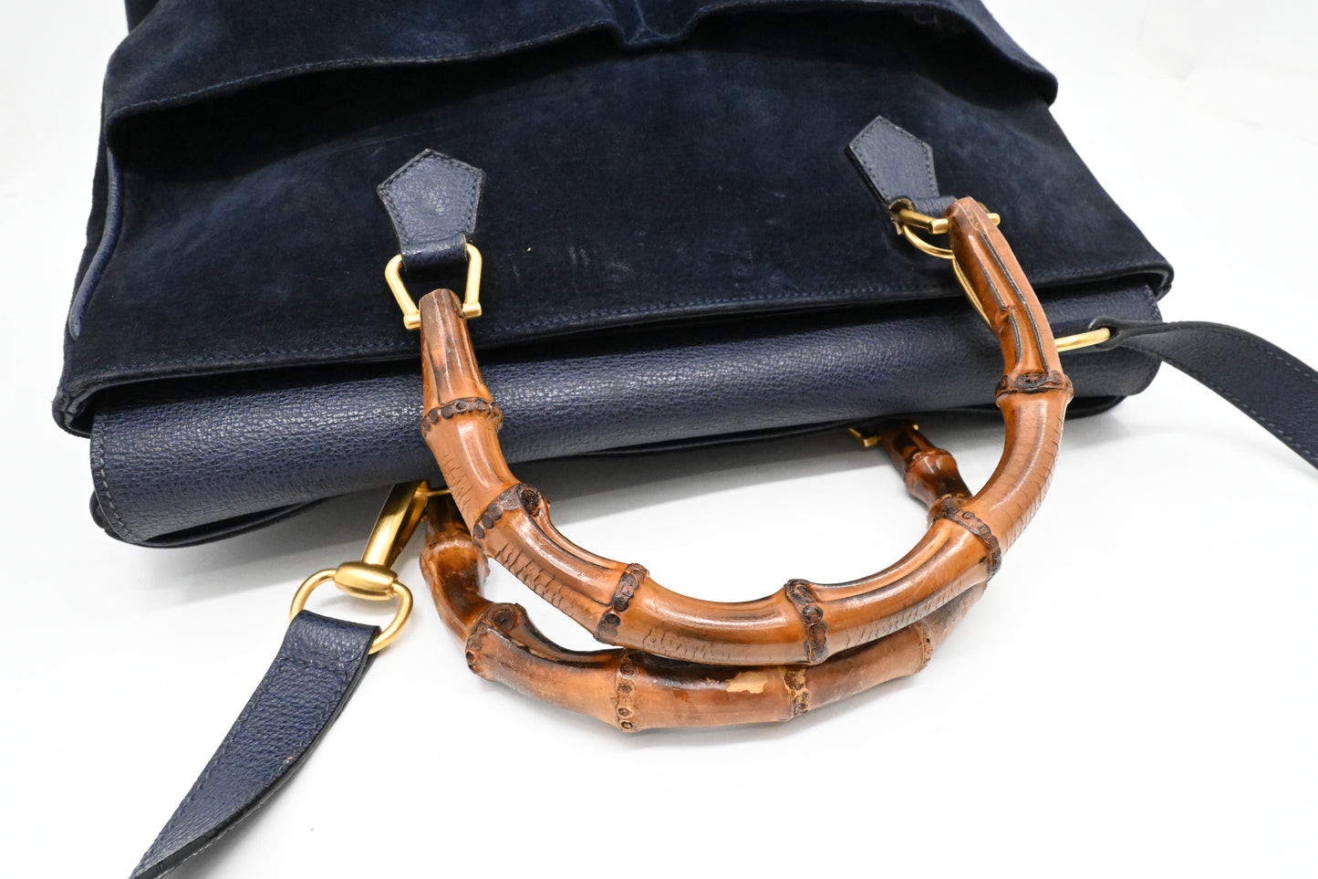 Gucci Bamboo Tote in Navy Blue Suede