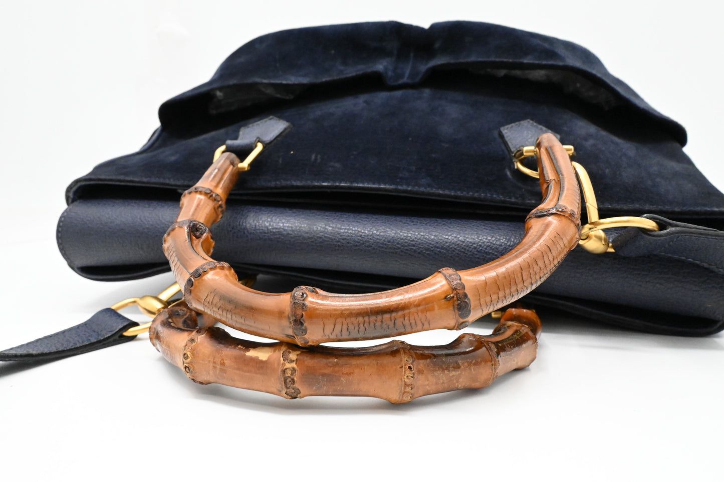 Gucci Bamboo Tote in Navy Blue Suede