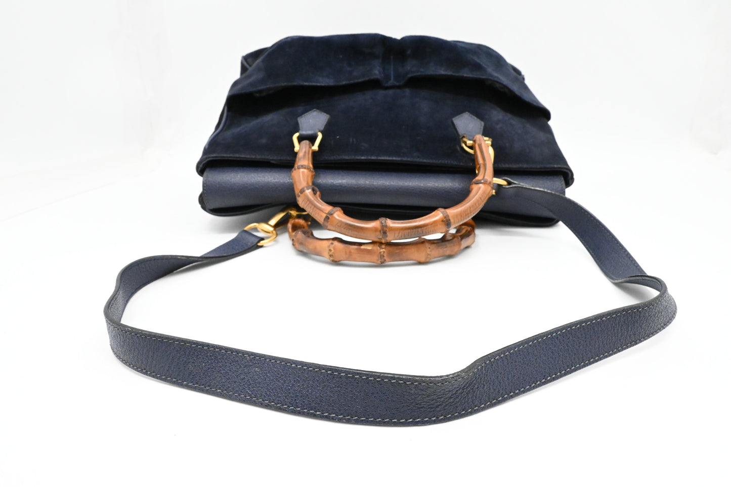 Gucci Bamboo Tote in Navy Blue Suede