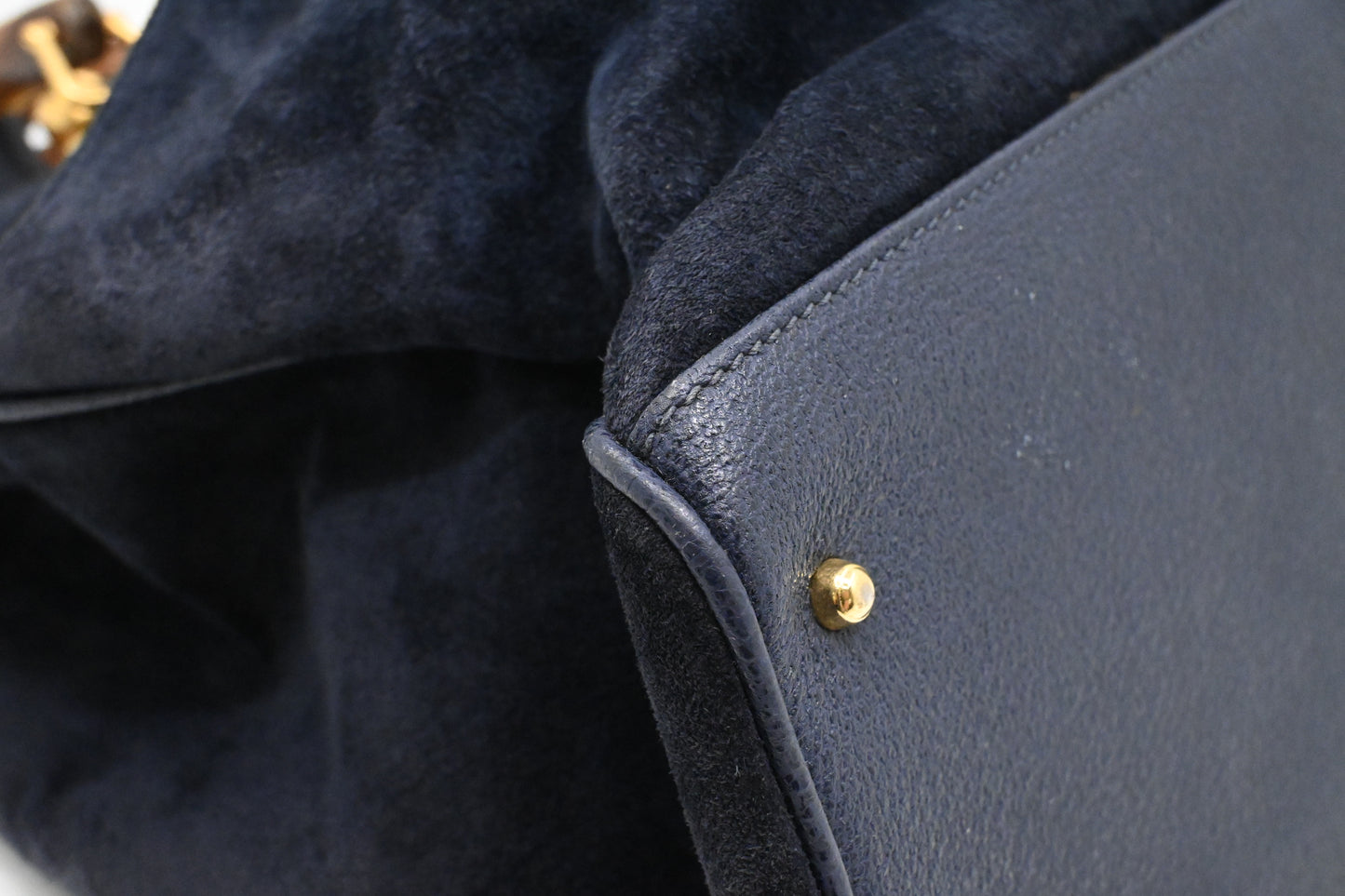 Gucci Bamboo Tote in Navy Blue Suede