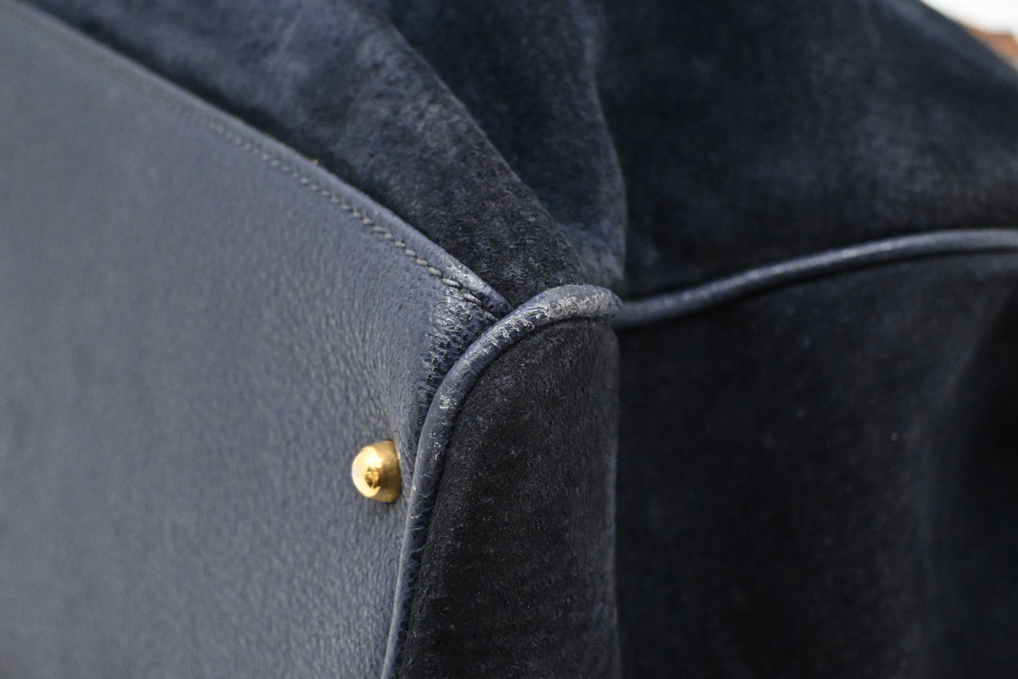 Gucci Bamboo Tote in Navy Blue Suede