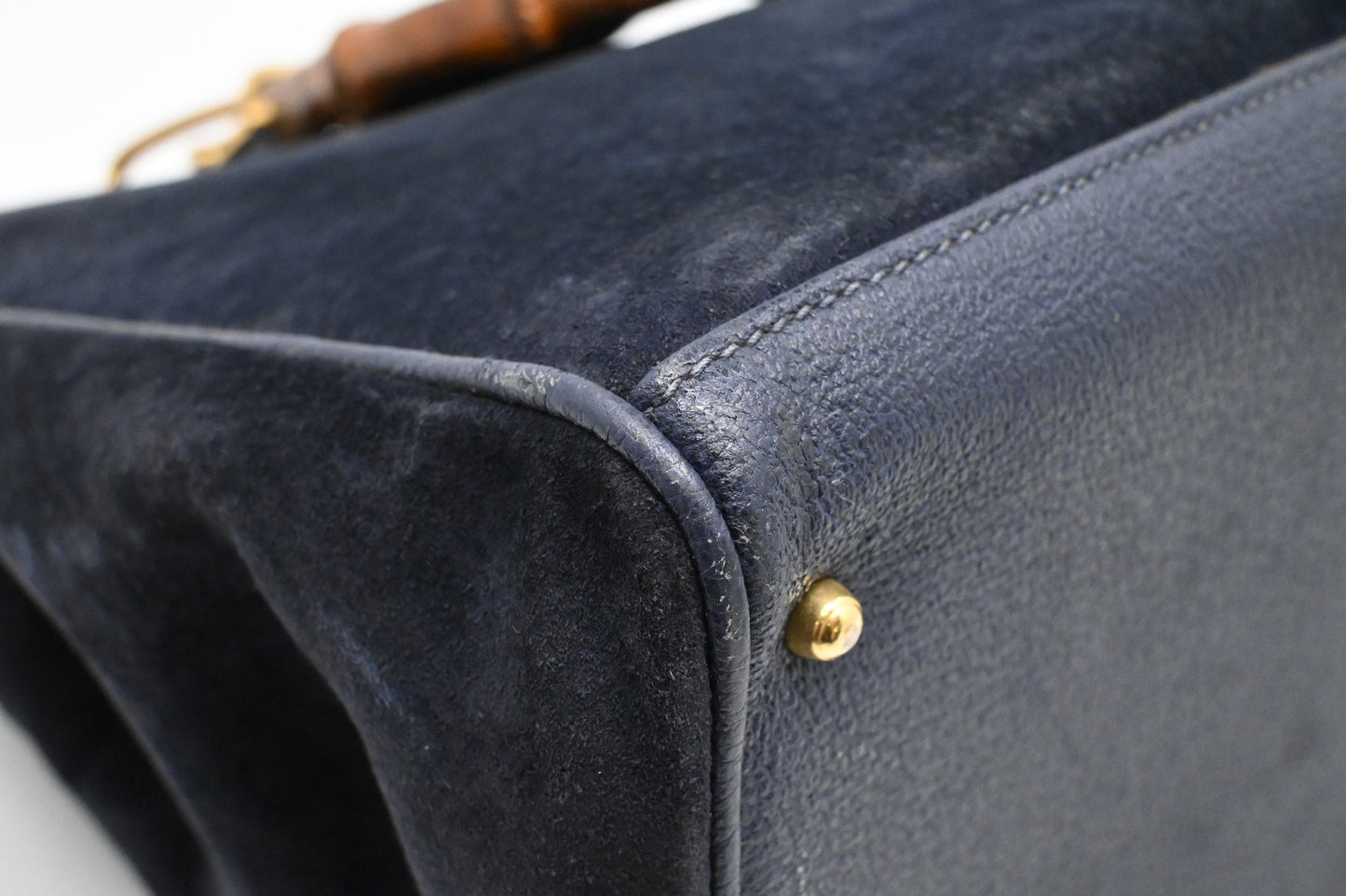 Gucci Bamboo Tote in Navy Blue Suede