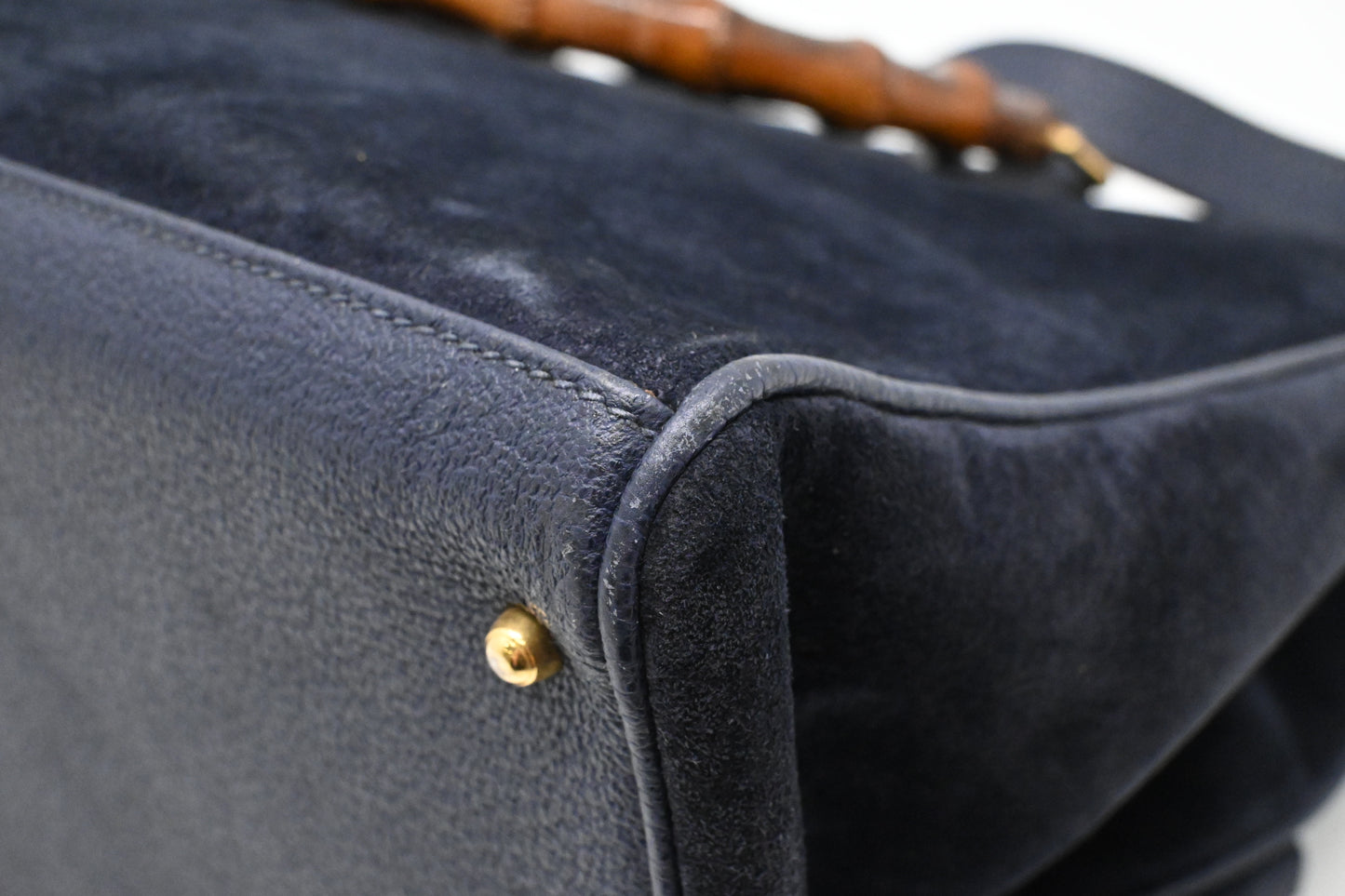 Gucci Bamboo Tote in Navy Blue Suede