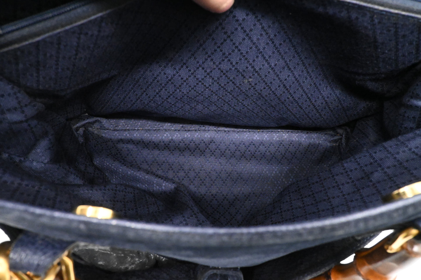 Gucci Bamboo Tote in Navy Blue Suede
