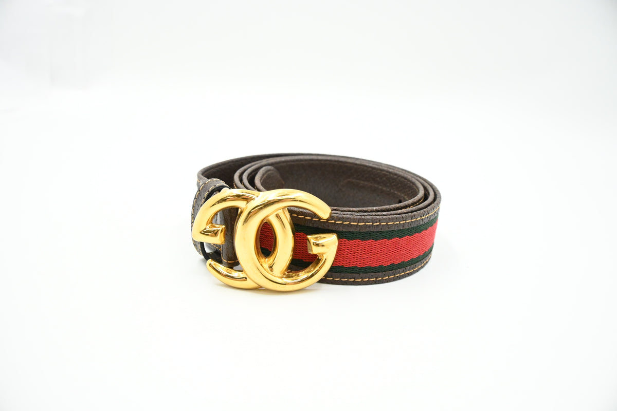 Gucci Striped Belt 85/34 in Brown Leather