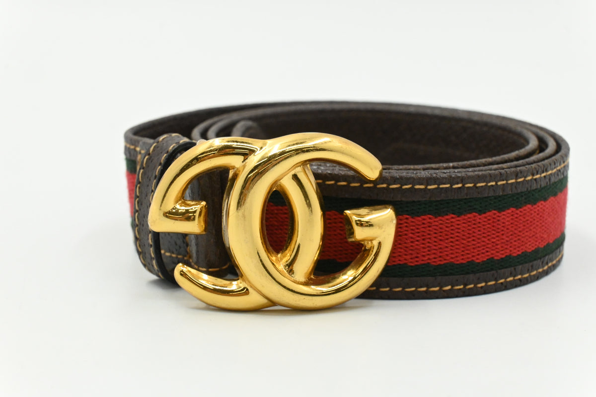 Gucci Striped Belt 85/34 in Brown Leather