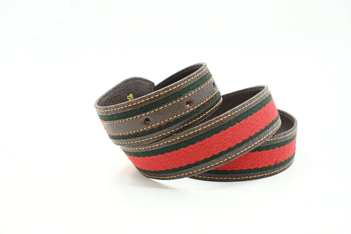 Gucci Striped Belt 85/34 in Brown Leather