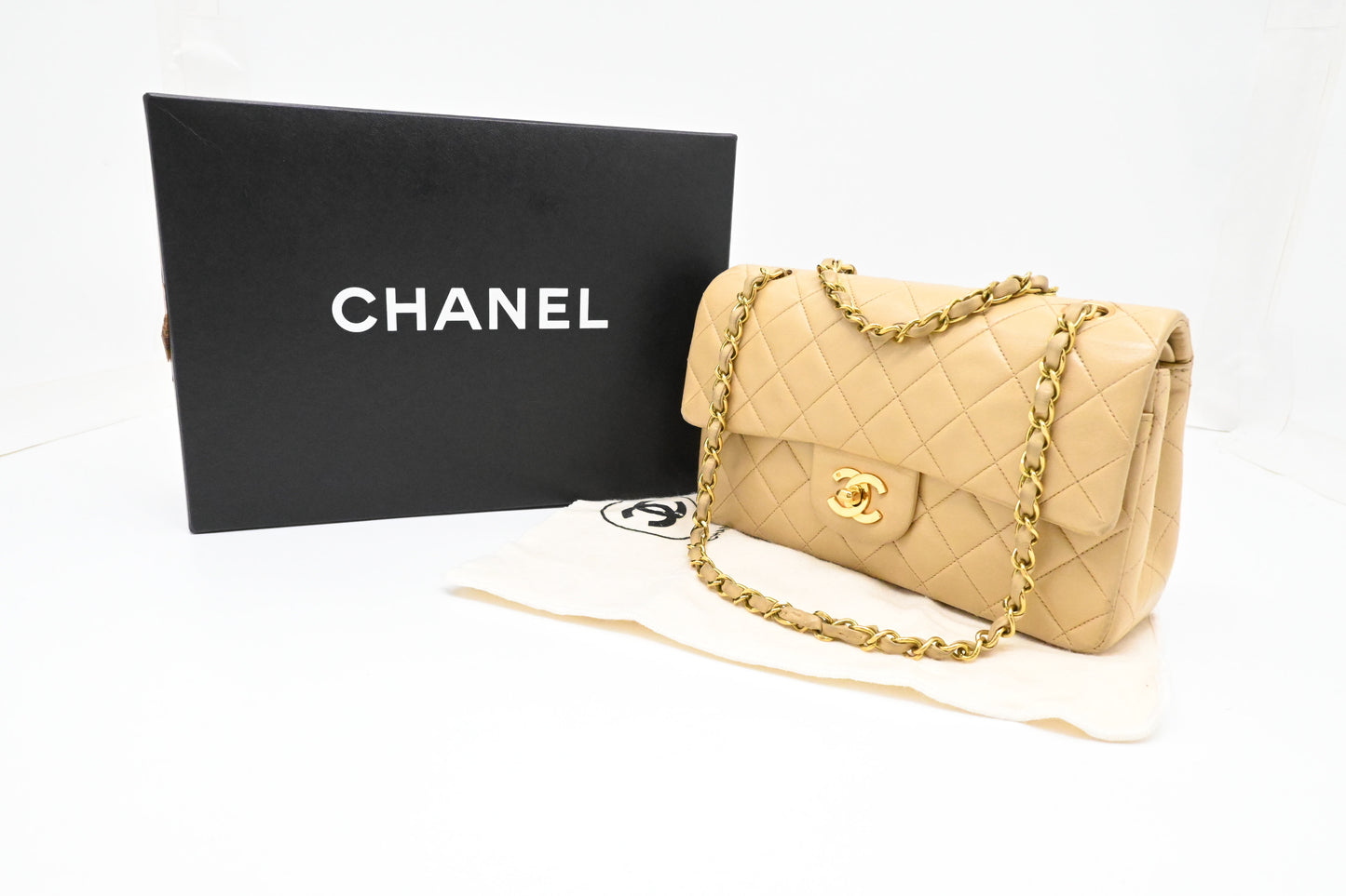 Chanel Small Double Flap in Beige Mattelassé Leather