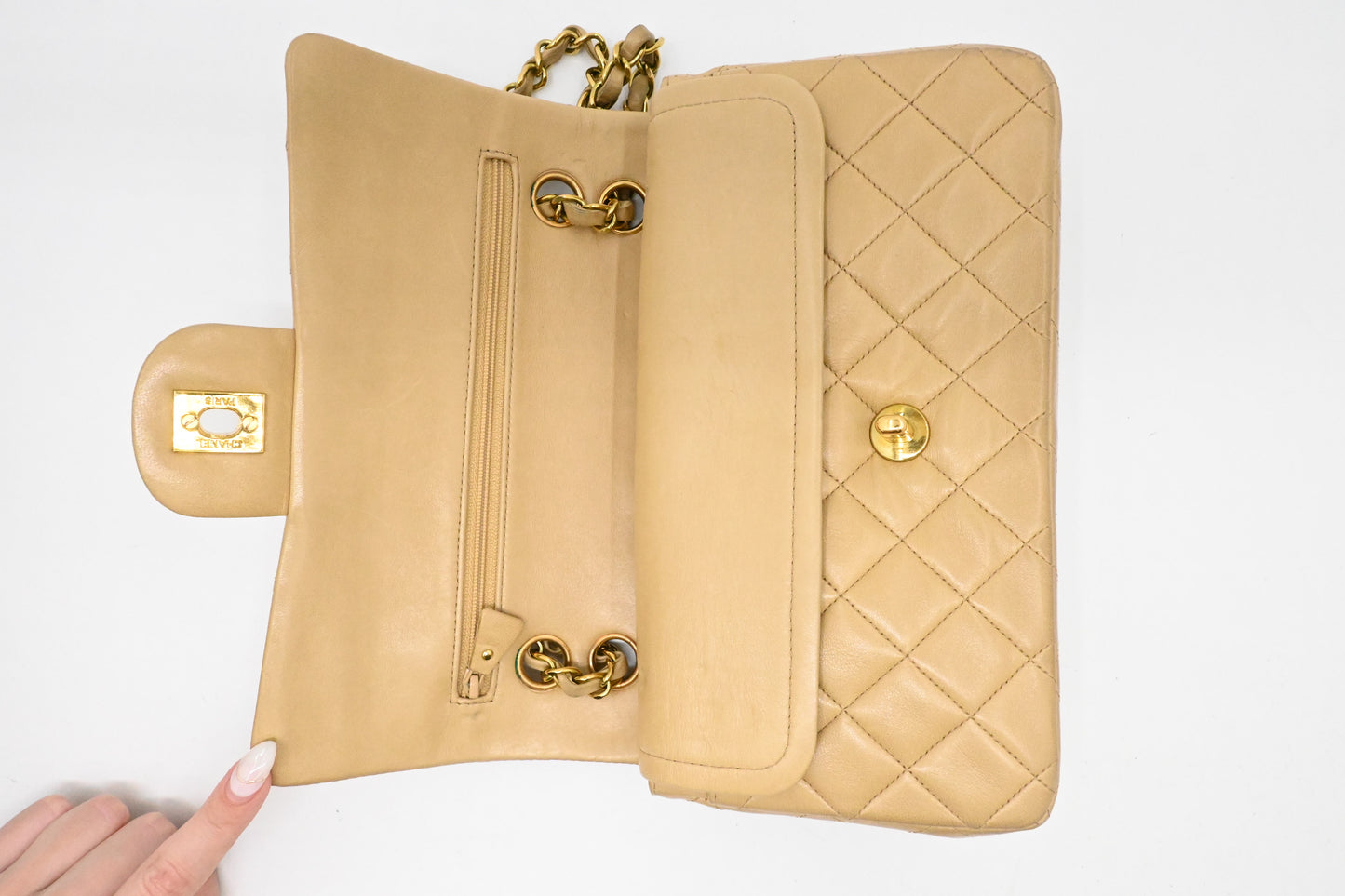 Chanel Small Double Flap in Beige Mattelassé Leather