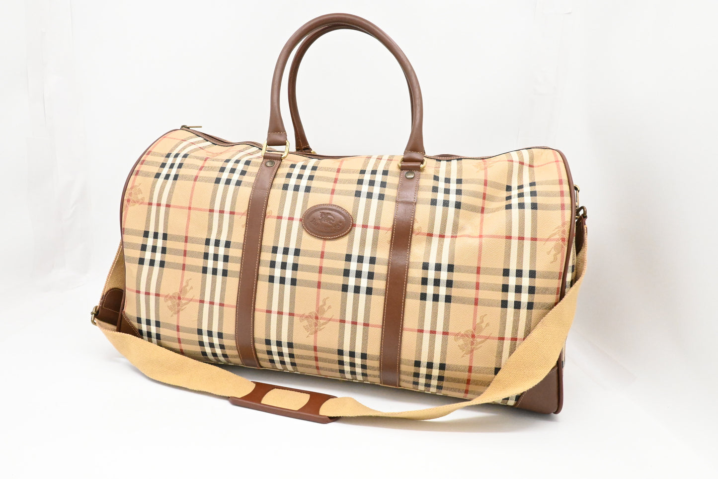 Burberry Travel Bag in Beige Coated Check Canvas