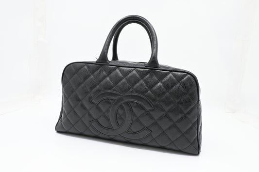 Chanel Bowling Bag in Black Caviar Matelassé Leather