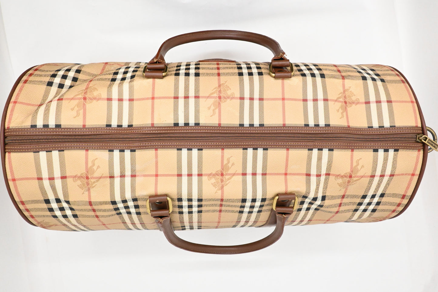 Burberry Travel Bag in Beige Coated Check Canvas