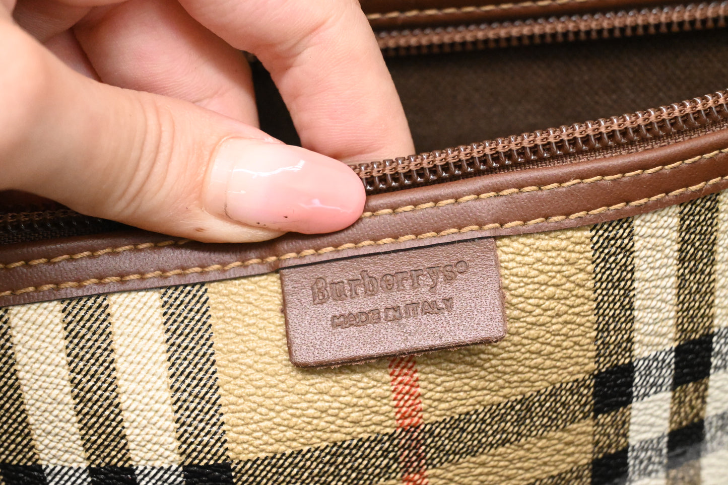 Burberry Travel Bag in Beige Coated Check Canvas