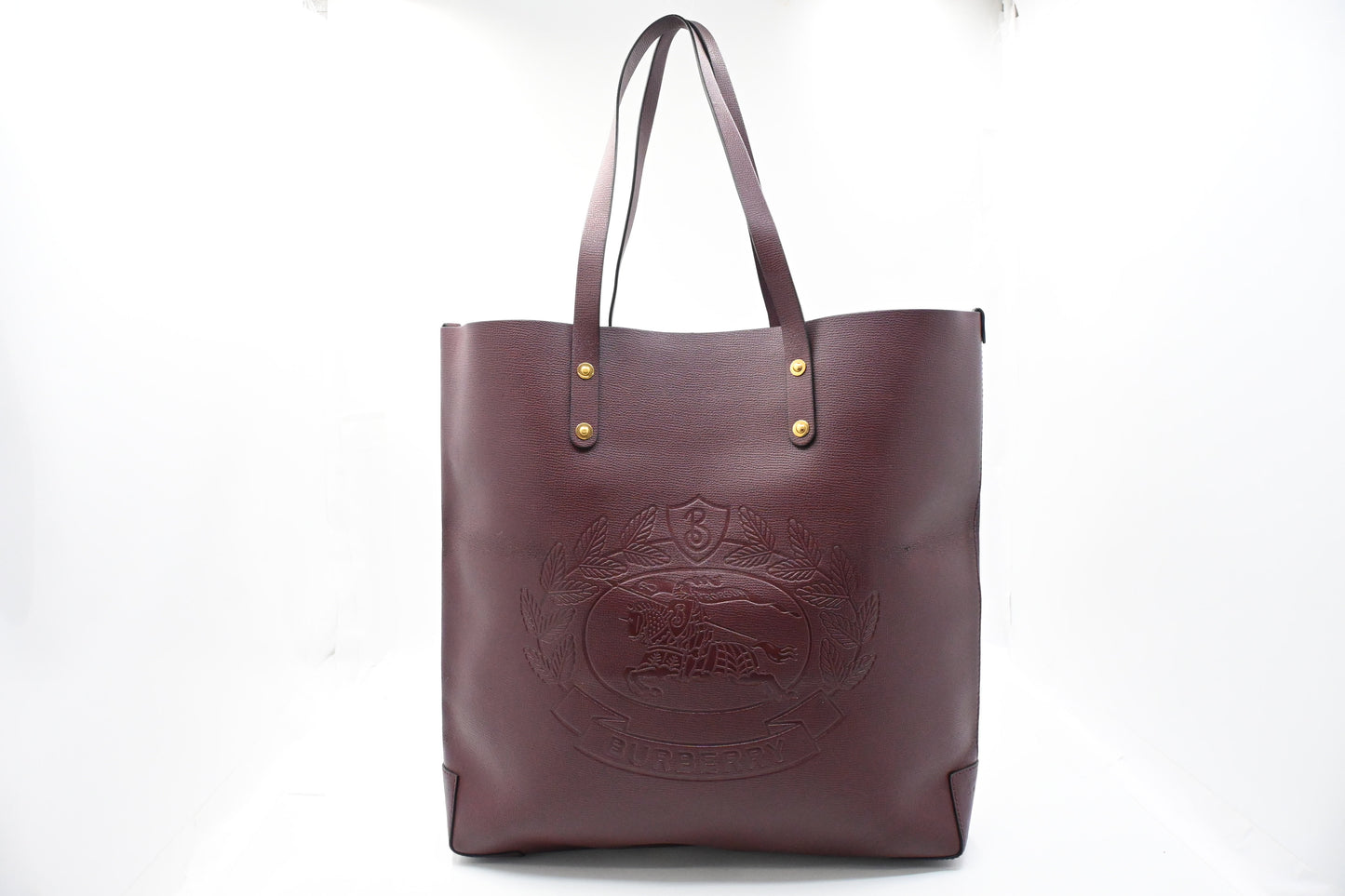 Burberry Large Embossed Tote in Burgundy Leather