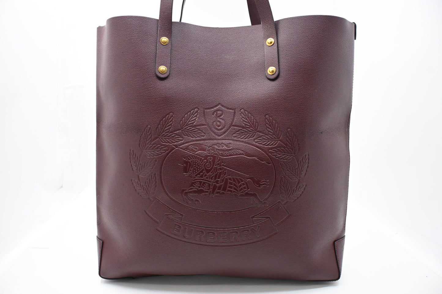 Burberry Large Embossed Tote in Burgundy Leather