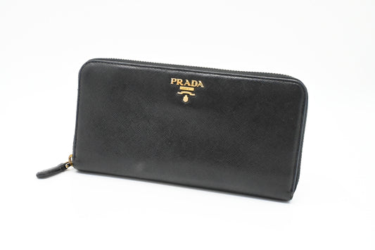 Prada Long Zippy Wallet in Black Saffiano Leather