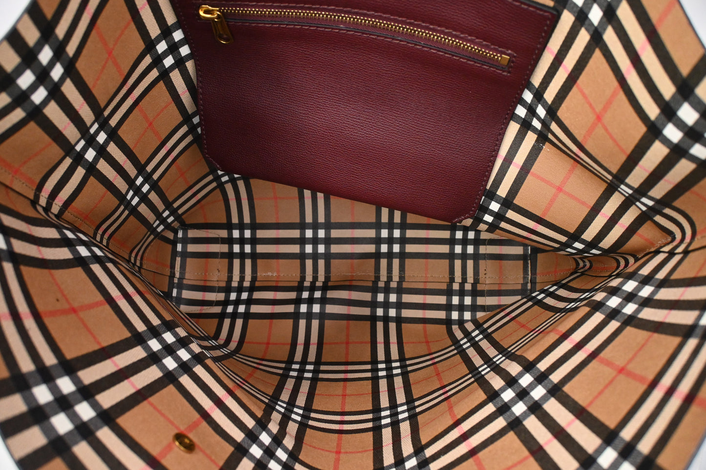 Burberry Large Embossed Tote in Burgundy Leather
