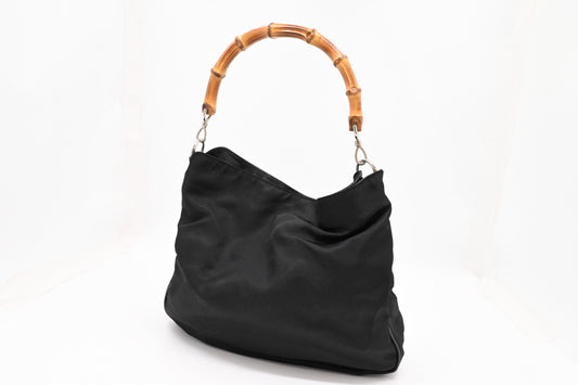 Gucci Bamboo Shoulder Bag in Black Canvas