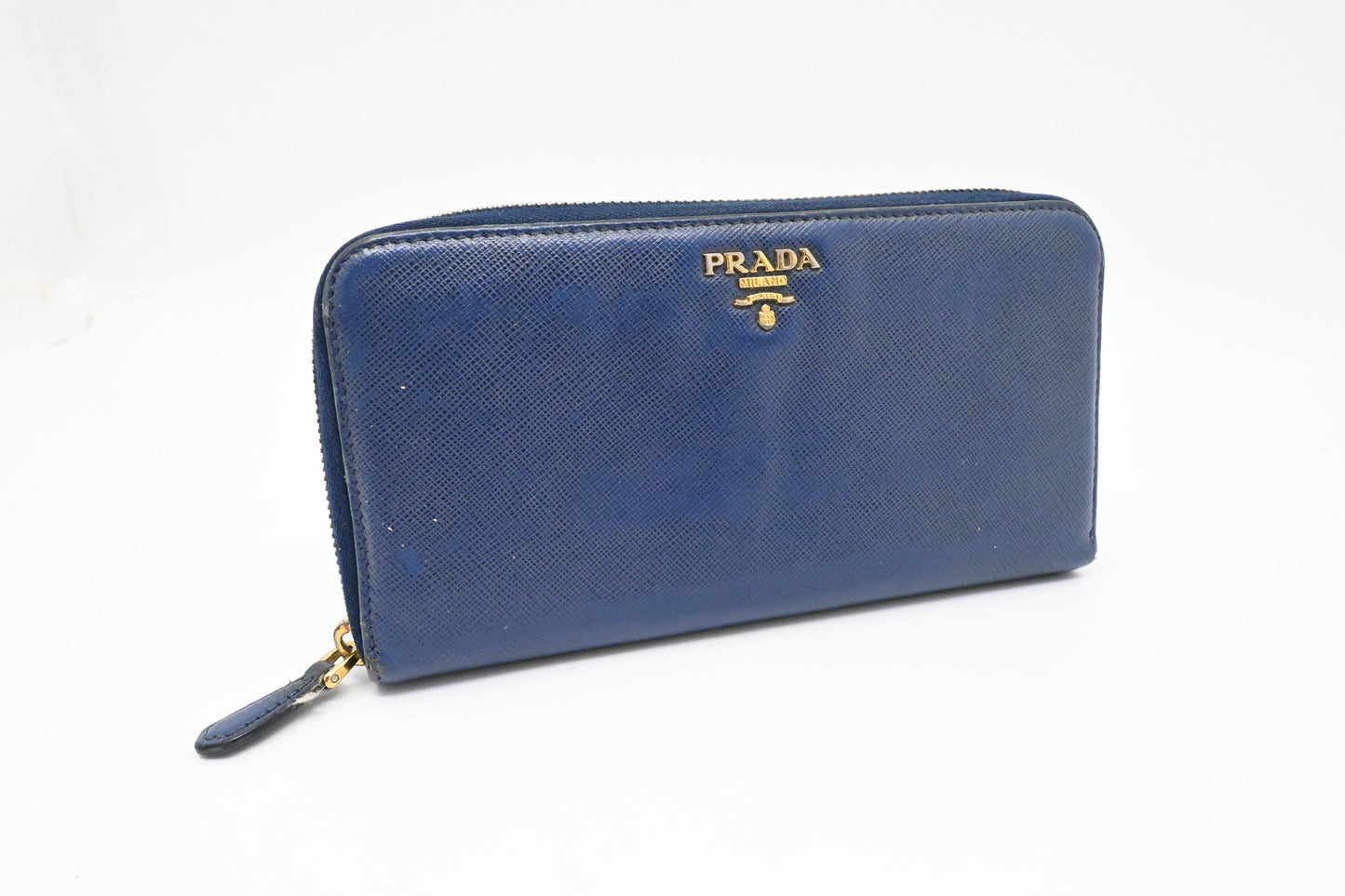 Prada Long Zippy Wallet in Saffiano Blue Leather