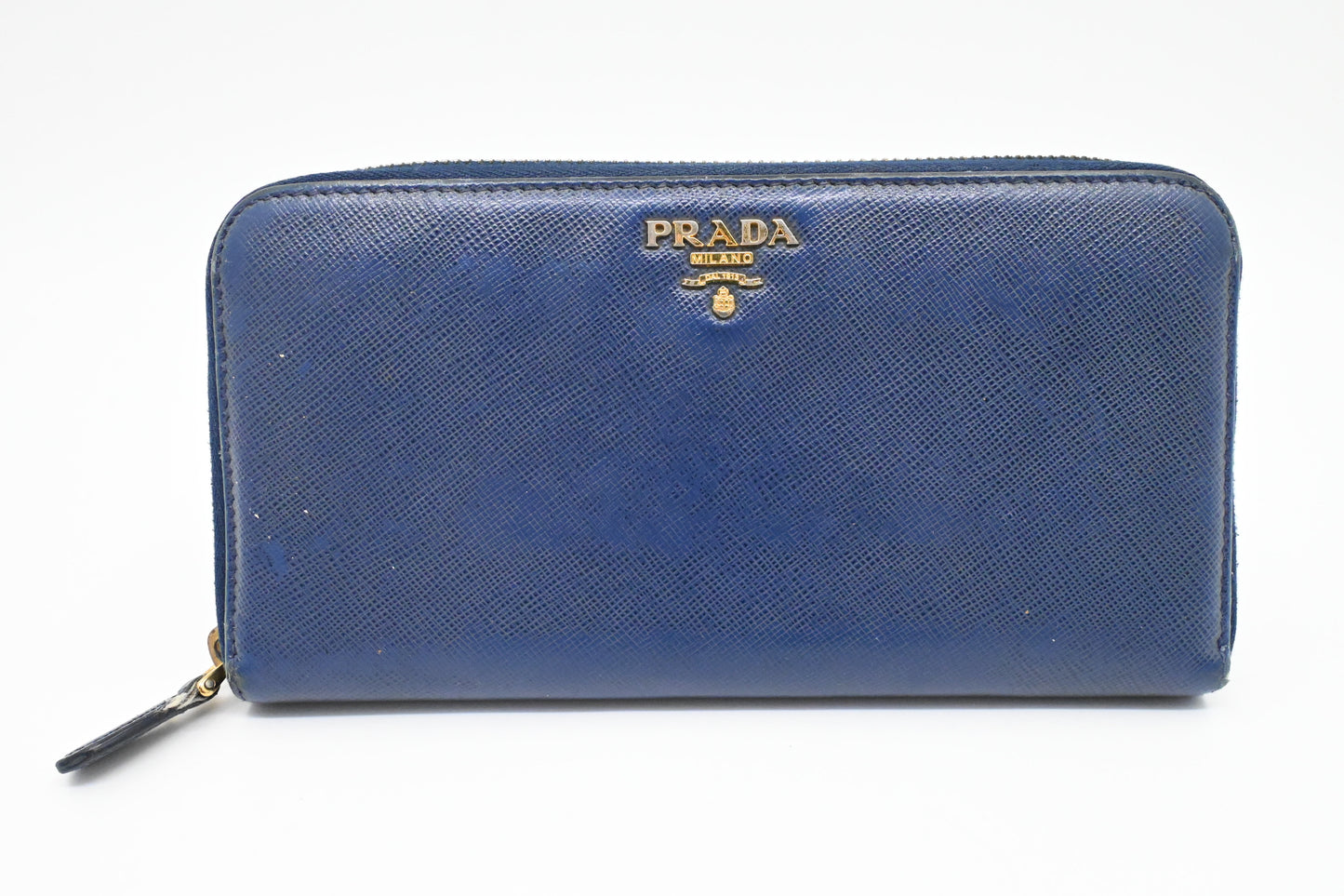 Prada Long Zippy Wallet in Saffiano Blue Leather