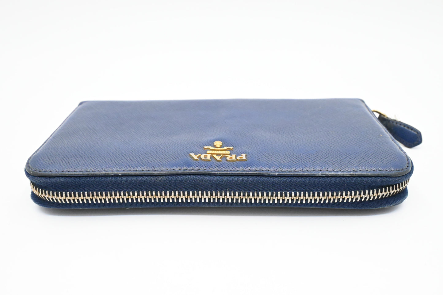 Prada Long Zippy Wallet in Saffiano Blue Leather