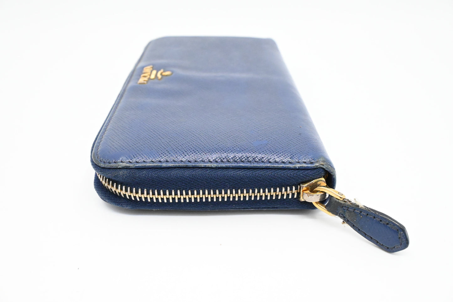 Prada Long Zippy Wallet in Saffiano Blue Leather