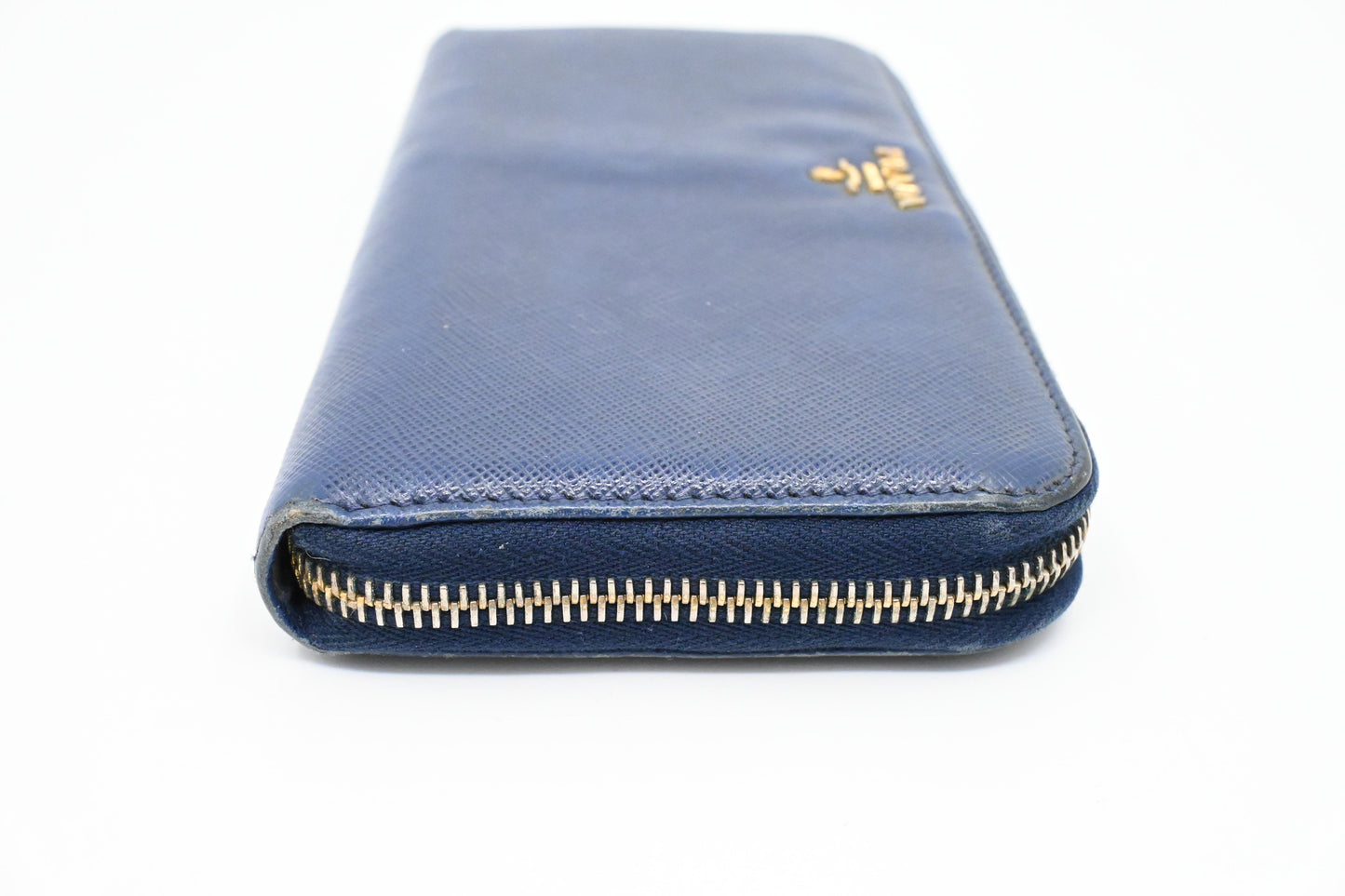 Prada Long Zippy Wallet in Saffiano Blue Leather