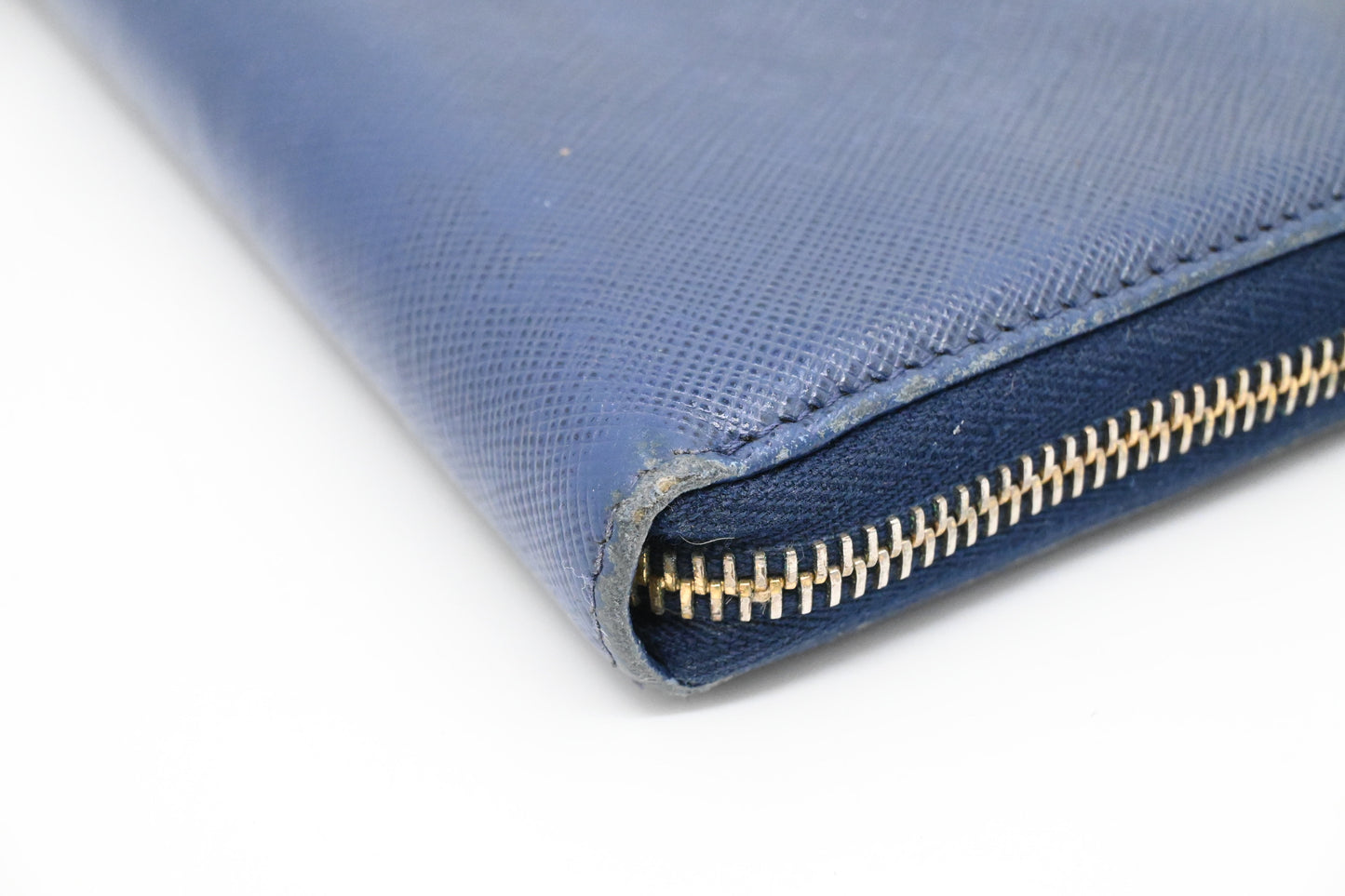 Prada Long Zippy Wallet in Saffiano Blue Leather